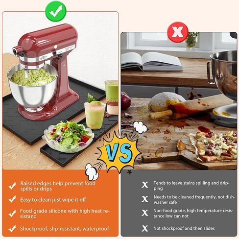 حصيرة منزلق للخلاط لخلاط حامل KitchenAid - وسادة منزلقة من السيليكون قابلة للإزالة مقاس 18 بوصة × 15 بوصة × 0.5 بوصة، تصميم مقعر محدب، مقاومة للانزلاق، ممتصة للصدمات، ملحقات خلاط حامل مانعة للتسرب (أسود) in Kuwait