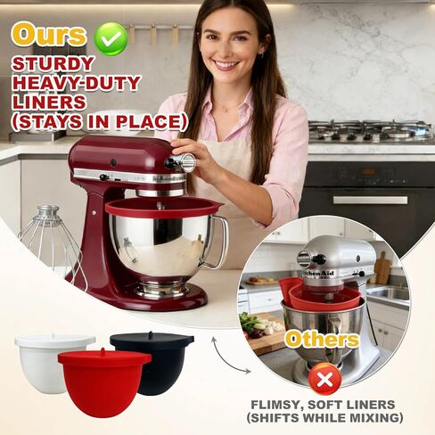 Silicone Liners for KitchenAid 5 Qt Tilt-Head Stand Mixer(Only), 3 Pack Mixing Bowl Liners with Lids, Thicker, No Stick & Easy to Clean, Stand Mixer Accessories in Saudi Arabia