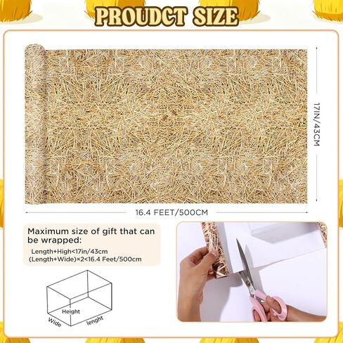 Pineraap Western Cowboy Wrapping Paper Roll - 17Inch x 16.4Ft - Hay Bales Straw Printed Gift Wrap Paper, Decorative Gift Packing Supplies for Wild West Country Farm Birthday Party Crafts Decorations in Saudi Arabia