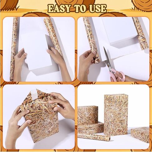 Pineraap Western Cowboy Wrapping Paper Roll - 17Inch x 16.4Ft - Hay Bales Straw Printed Gift Wrap Paper, Decorative Gift Packing Supplies for Wild West Country Farm Birthday Party Crafts Decorations in Saudi Arabia