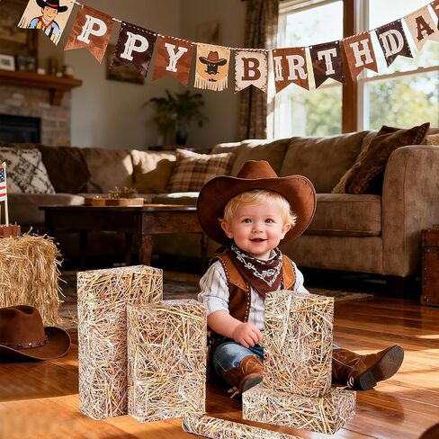 Pineraap Western Cowboy Wrapping Paper Roll - 17Inch x 16.4Ft - Hay Bales Straw Printed Gift Wrap Paper, Decorative Gift Packing Supplies for Wild West Country Farm Birthday Party Crafts Decorations in Saudi Arabia