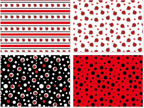 12 Sheet Ladybug Wrapping Paper, Lady Bug Birthday Gift Wrapping Paper 4 Insect Design Fancy Cute Ladybugs Red Black Pattern Gift Wrap Papers for Baby Shower Birthday Wedding Gift Packing, 20'' x 27'' in Saudi Arabia