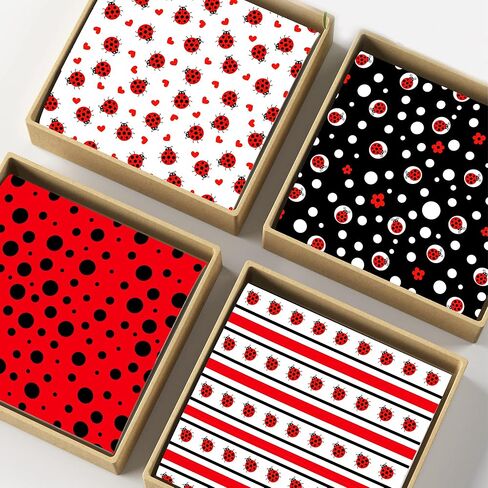 12 Sheet Ladybug Wrapping Paper, Lady Bug Birthday Gift Wrapping Paper 4 Insect Design Fancy Cute Ladybugs Red Black Pattern Gift Wrap Papers for Baby Shower Birthday Wedding Gift Packing, 20'' x 27'' in Saudi Arabia