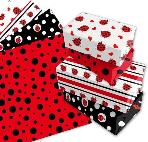 12 Sheet Ladybug Wrapping Paper, Lady Bug Birthday Gift Wrapping Paper 4 Insect Design Fancy Cute Ladybugs Red Black Pattern Gift Wrap Papers for Baby Shower Birthday Wedding Gift Packing, 20'' x 27'' in Saudi Arabia