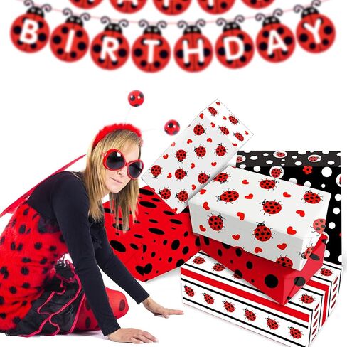 12 Sheet Ladybug Wrapping Paper, Lady Bug Birthday Gift Wrapping Paper 4 Insect Design Fancy Cute Ladybugs Red Black Pattern Gift Wrap Papers for Baby Shower Birthday Wedding Gift Packing, 20'' x 27'' in Saudi Arabia