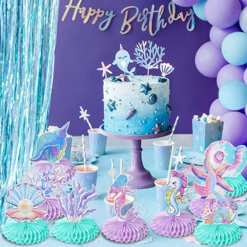 9 قطع حورية البحر موضوع زينة الحفلات 3D حورية البحر عيد ميلاد قرص العسل المركزية لتزيين حفلات البحر المحيط حورية البحر موضوع الجدول قرص العسل للبنين الفتيات الرجال النساء in Saudi Arabia