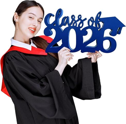 زينة التخرج 2026 قطع مركزية خشبية، 13 × 7.1 بوصة تصميم مجوف مزدوج الجوانب فئة 2026 زينة طاولة حفلات التخرج تهانينا لديكور طاولة حفلات التخرج (أزرق) in Kuwait