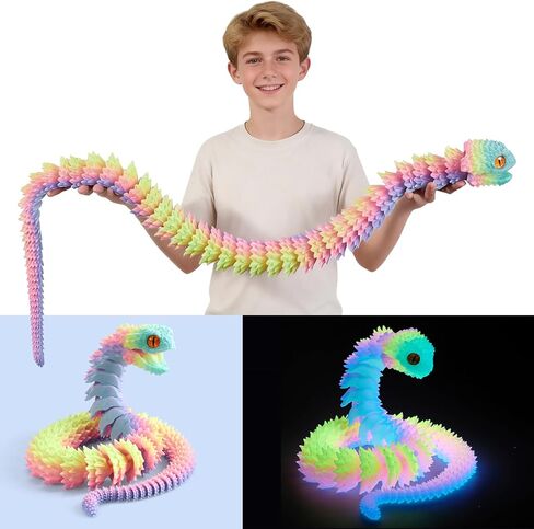 47.2" Large Glow in The Dark 3D Printed Snake, Bush Viper,Anaconda Toy,Fake Python Statue with Realistic Eyes with Retractable Fangs,Cool Big 3D Printed Snakes Toy Gift Executive Desk Toys in Saudi Arabia