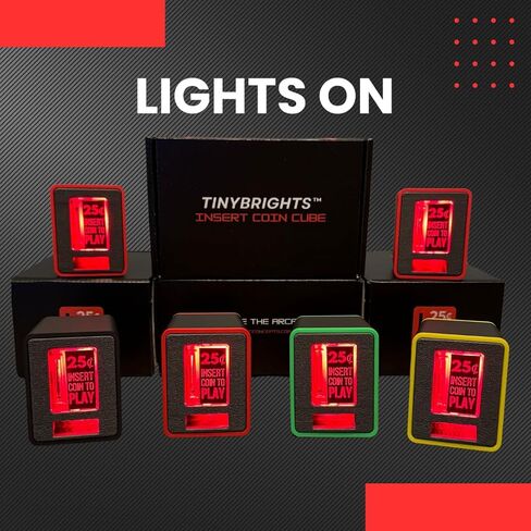 TinyBrights Insert Coin Cube - Pushable Insert Coin Button, Lights, & Arcade Sounds, Interactive Retro Arcade Desk Decor (Black Cube) in Saudi Arabia