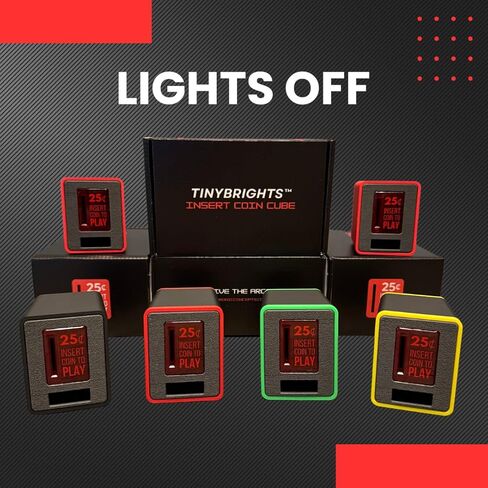 TinyBrights Insert Coin Cube - Pushable Insert Coin Button, Lights, & Arcade Sounds, Interactive Retro Arcade Desk Decor (Black Cube) in Saudi Arabia
