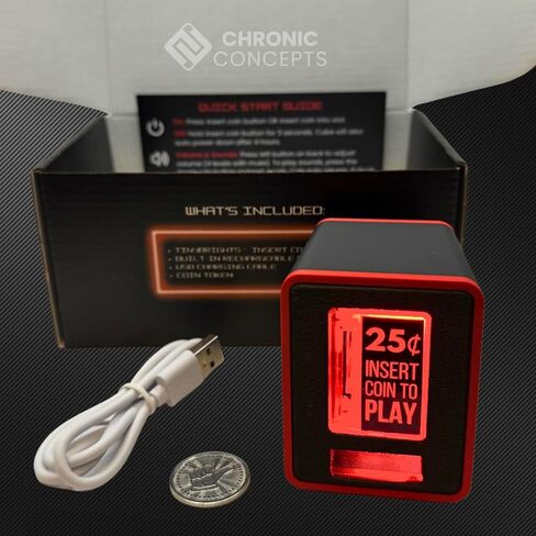 TinyBrights Insert Coin Cube - Pushable Insert Coin Button, Lights, & Arcade Sounds, Interactive Retro Arcade Desk Decor (Black Cube) in Saudi Arabia
