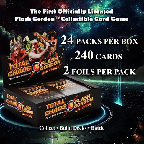 لعبة بطاقات Total Chaos CCG Flash Gordon™ Universe القابلة للتجميع، 24 حزمة معززة، 10 بطاقات في كل عبوة، بطاقات تداول مع رقائق معدنية، للأعمار من 13 عامًا فما فوق in Kuwait