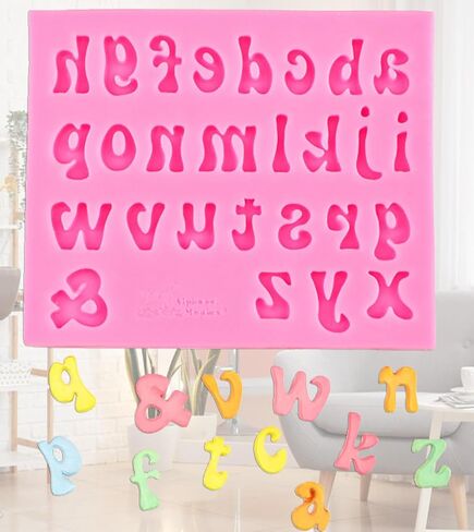 1 Piece Silicone Lowercase Capital Letter Molds Alphabet Molds, Silicone Mold for Chocolate Fondant Polymer Clay Candy Gummy Cake Making(Pink-Lowercase Letter) in Saudi Arabia
