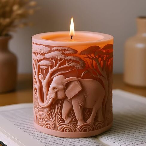 Elephant Design Cylindrical Silicone Candle Mold Animal Elephant Pillar Candle Molds for Candles Making Resin Casting Aromatherapy Candles Handmade Wax Home Decor in Saudi Arabia