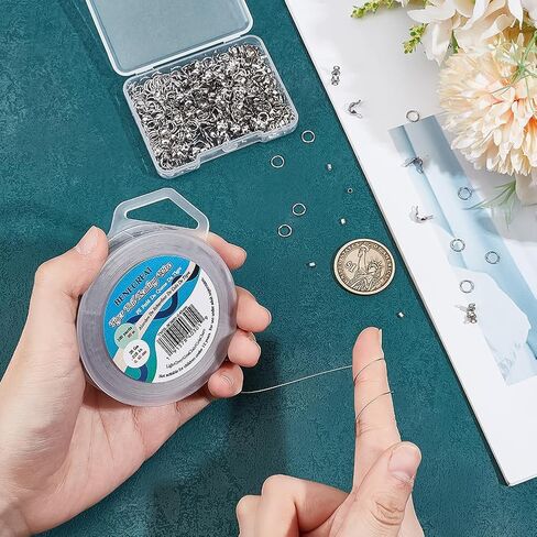 BENECREAT 295 Feet 304 Stainless Steel Beading Wire, Tiger Tail Wire 0.44mm 7-Strand with 200Pcs Crimp Beads, 100Pcs Bead Tips, 20Pcs Lobster Claw Clasps and 200Pcs Jump Rings for Jewelry Making in Saudi Arabia