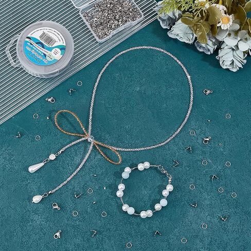 BENECREAT 295 Feet 304 Stainless Steel Beading Wire, Tiger Tail Wire 0.44mm 7-Strand with 200Pcs Crimp Beads, 100Pcs Bead Tips, 20Pcs Lobster Claw Clasps and 200Pcs Jump Rings for Jewelry Making in Saudi Arabia