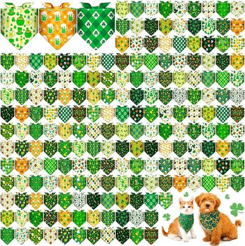 Cuffbow 200 Pcs St. Patrick's Day Dog Bandanas Bulk with Sayings Dog Bandanas Triangle Scarf Puppy Bibs Pet Costume Adjustable Cat Outfit Washable Bibs Kerchief for Small Medium Pet in Kuwait
