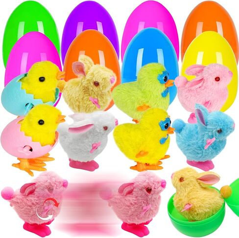 8 Pack Jumbo Easter Eggs Filled with Wind-Up Toys, Plush Chicks and Bunnies, Prefilled Easter Eggs for Kids Easter Hunt, Basket Stuffers, Party Favors and Classroom Prizes in Saudi Arabia