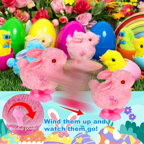 8 Pack Jumbo Easter Eggs Filled with Wind-Up Toys, Plush Chicks and Bunnies, Prefilled Easter Eggs for Kids Easter Hunt, Basket Stuffers, Party Favors and Classroom Prizes in Saudi Arabia