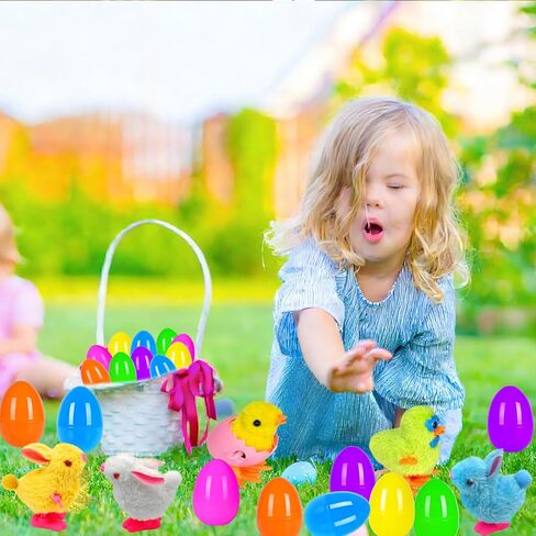 8 Pack Jumbo Easter Eggs Filled with Wind-Up Toys, Plush Chicks and Bunnies, Prefilled Easter Eggs for Kids Easter Hunt, Basket Stuffers, Party Favors and Classroom Prizes in Saudi Arabia