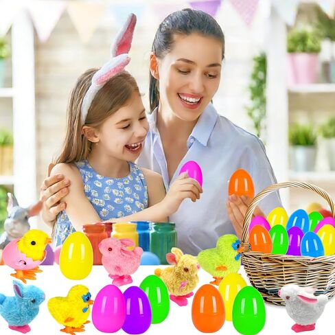 8 Pack Jumbo Easter Eggs Filled with Wind-Up Toys, Plush Chicks and Bunnies, Prefilled Easter Eggs for Kids Easter Hunt, Basket Stuffers, Party Favors and Classroom Prizes in Saudi Arabia
