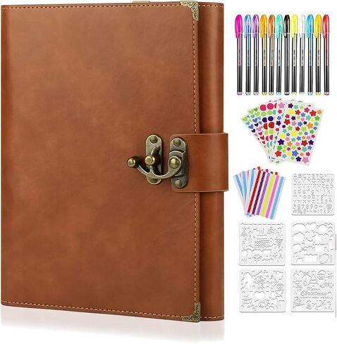 ألبوم قصاصات ZEEYUAN ألبوم صور جلدي ذكريات DIY كتاب قصاصات مقاس 10.8 بوصة × 8.6 بوصة كتاب صور عائلي كبير قابل لإعادة الملء 60 صفحة لهدايا عيد ميلاد عيد الحب in Saudi Arabia