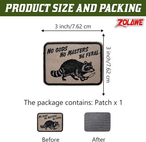 Raccoon No Gods No Masters Be Feral Hook and Loop Patch, 3 Inches Sew On Patches, Embroidery Patches for Backpacks Bags Vest Dog Harness, Tactical Military Embroidered Patches, Funny DIY Patch in Saudi Arabia