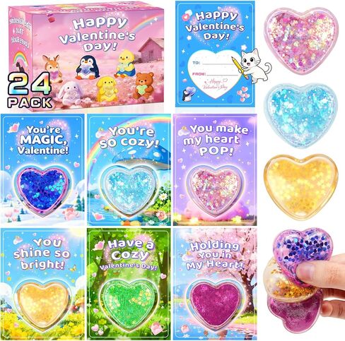 بطاقات عيد الحب من كريولبو لمدرسة الأطفال - 24 حزمة من هدايا عيد الحب للأطفال مع كرات ضغط القلب لتبادل الفصول الدراسية، هدايا الحفلات، الجوائز والعطلات in Kuwait