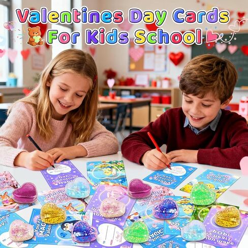 بطاقات عيد الحب من كريولبو لمدرسة الأطفال - 24 حزمة من هدايا عيد الحب للأطفال مع كرات ضغط القلب لتبادل الفصول الدراسية، هدايا الحفلات، الجوائز والعطلات in Kuwait