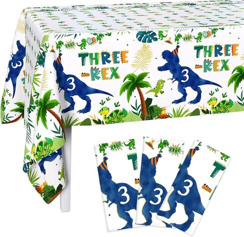 3 Pack Three Rex Birthday Decorations Disposable Plastic Tablecloths Boy 3rd Birthday Party Supplies Themed Dinosaur 3 Year Old Decorations for Boys Party Decorations Table Cover 54 x 108 Inch in Saudi Arabia