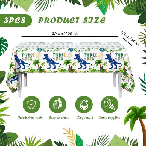 3 Pack Three Rex Birthday Decorations Disposable Plastic Tablecloths Boy 3rd Birthday Party Supplies Themed Dinosaur 3 Year Old Decorations for Boys Party Decorations Table Cover 54 x 108 Inch in Saudi Arabia