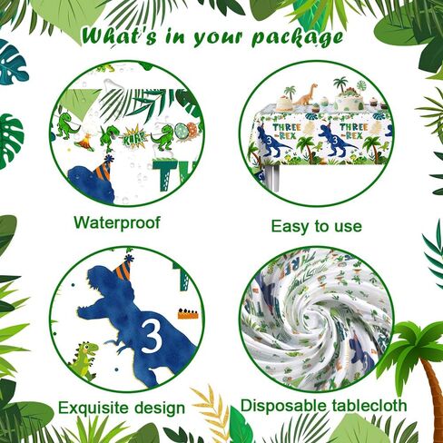 3 Pack Three Rex Birthday Decorations Disposable Plastic Tablecloths Boy 3rd Birthday Party Supplies Themed Dinosaur 3 Year Old Decorations for Boys Party Decorations Table Cover 54 x 108 Inch in Saudi Arabia