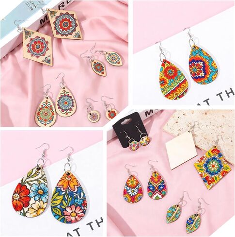 180PCS Sublimation Earring Blanks with Earring Hooks and Jump Rings, 9 Sizes Sublimation Blanks Products, Unfinished MDF Round Teardrop Sublimations Blank for Christmas Valentine Halloween Women DIY in Saudi Arabia