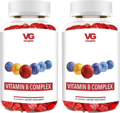 VITA GLOBE VitaGlobe B Complex Gummy - Strawberry Flavor with Vitamin C, Niacin, B6, B12 & Biotin for Energy, Heart Health and Brain Support, 120 Count (Pack of 2) in Saudi Arabia