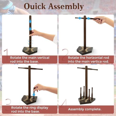 Frametory, Wooden Baseball Ring Display & Organizer - Championship Ring Holder with 4 Bat Posts, for Necklaces and Softball, Gift with Letter Stickers for Players in Saudi Arabia