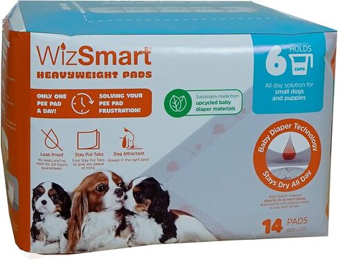 Wizsmart Heavyweight Dog Pads – Absorbent, Leak-Proof Pet Training Pads with Stay Put Tabs – Indoor & Outdoor Use for Small Dogs, Crates, Travel – Eco Friendly Upcycled Materials, 14 Count in Saudi Arabia