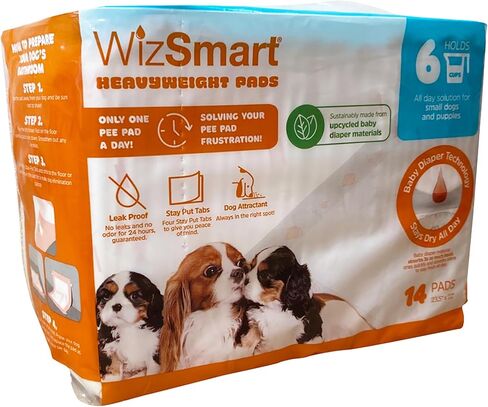 Wizsmart Heavyweight Dog Pads – Absorbent, Leak-Proof Pet Training Pads with Stay Put Tabs – Indoor & Outdoor Use for Small Dogs, Crates, Travel – Eco Friendly Upcycled Materials, 14 Count in Saudi Arabia