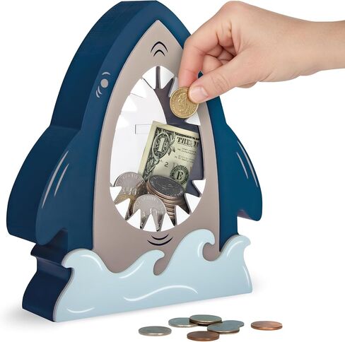 Wooden Shark Piggy Bank for Kids Boys, Creative Money Box with Clear Window in Mouth, Cute Ocean Nursery Bedroom Decor & Birthday Gift in Saudi Arabia