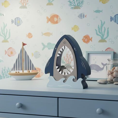 Wooden Shark Piggy Bank for Kids Boys, Creative Money Box with Clear Window in Mouth, Cute Ocean Nursery Bedroom Decor & Birthday Gift in Saudi Arabia
