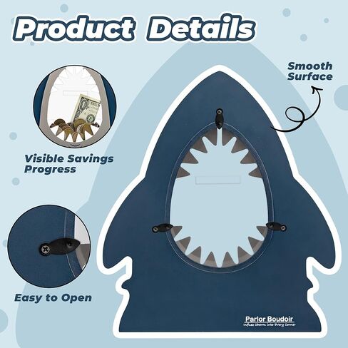 Wooden Shark Piggy Bank for Kids Boys, Creative Money Box with Clear Window in Mouth, Cute Ocean Nursery Bedroom Decor & Birthday Gift in Saudi Arabia