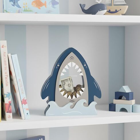 Wooden Shark Piggy Bank for Kids Boys, Creative Money Box with Clear Window in Mouth, Cute Ocean Nursery Bedroom Decor & Birthday Gift in Saudi Arabia