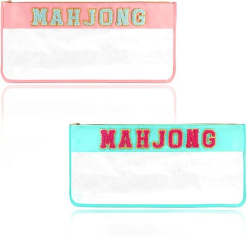 2Pcs Mahjong Bags For Tiles, Mahjong Tile Bag With Zipper, Bags Only(Pink and Lake Blue in Kuwait