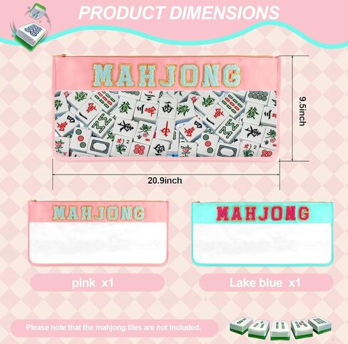 2Pcs Mahjong Bags For Tiles, Mahjong Tile Bag With Zipper, Bags Only(Pink and Lake Blue in Kuwait