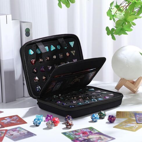 Dice Storage Case with Detachable Slotted Tray and Handle, Big Capacity Dice Carrying Bag, Multifunctional Storage Organizer for Role Playing and Other Table Games, Holds Up to 70 Dices/10 Sets, Black in Saudi Arabia