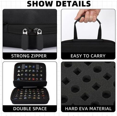 Dice Storage Case with Detachable Slotted Tray and Handle, Big Capacity Dice Carrying Bag, Multifunctional Storage Organizer for Role Playing and Other Table Games, Holds Up to 70 Dices/10 Sets, Black in Saudi Arabia