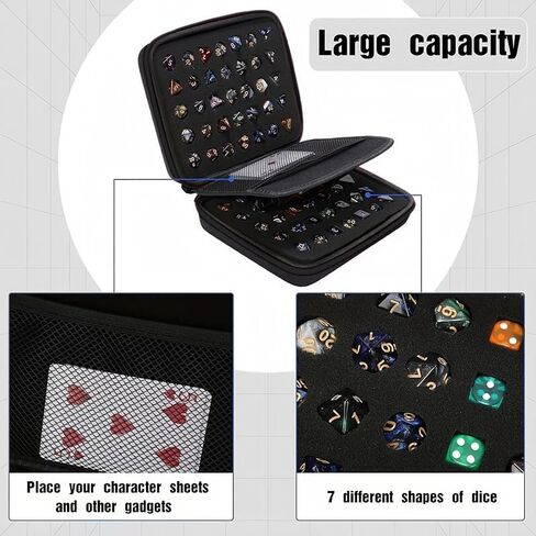 Dice Storage Case with Detachable Slotted Tray and Handle, Big Capacity Dice Carrying Bag, Multifunctional Storage Organizer for Role Playing and Other Table Games, Holds Up to 70 Dices/10 Sets, Black in Saudi Arabia