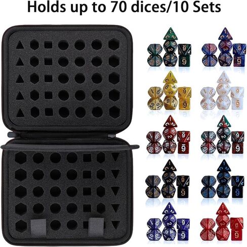 Dice Storage Case with Detachable Slotted Tray and Handle, Big Capacity Dice Carrying Bag, Multifunctional Storage Organizer for Role Playing and Other Table Games, Holds Up to 70 Dices/10 Sets, Black in Saudi Arabia