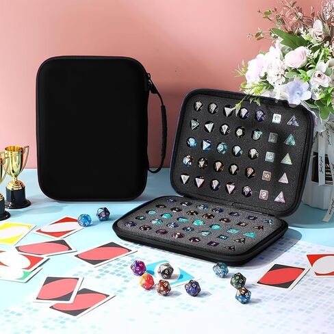 Dice Storage Case with Detachable Slotted Tray and Handle, Big Capacity Dice Carrying Bag, Multifunctional Storage Organizer for Role Playing and Other Table Games, Holds Up to 70 Dices/10 Sets, Black in Saudi Arabia