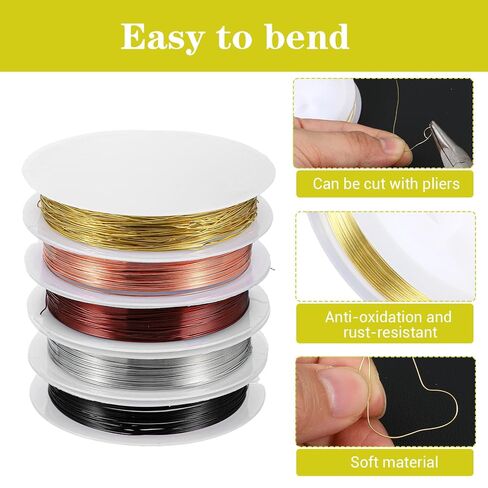 أسلاك خرز المجوهرات، 4 لفات 0.4 مم × 8 متر أسلاك نحاسية مقاومة للتلطيخ للحرف اليدوية، صناعة المجوهرات in Kuwait