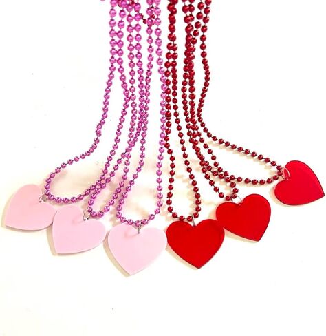 24 Pcs Valentine's Day Heart-Shaped Pendant Beads Necklaces Pink Red Heart Shaped Valentine's Day Party Bead Necklaces Decoration in Saudi Arabia